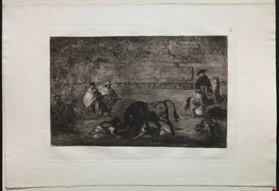 Býčí zápasy: Vypuštěný pes na býka, 1876. od Francisco de Goya