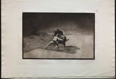Býčí zápasy: Slavný Martincho umisťuje Banderillu do hry na býka pohybem jeho těla od Francisco de Goya