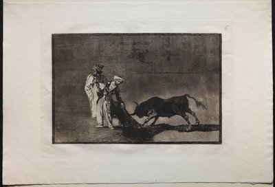 Býčí zápasy: Moors dělají jinou hru v ringu Volání býka s Burnous od Francisco de Goya