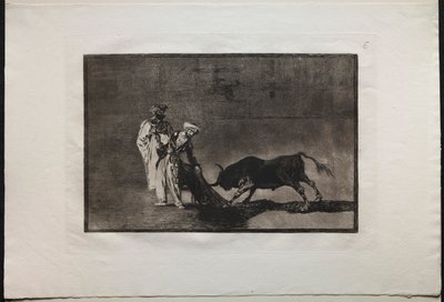 Býčí zápasy: Moors dělají jinou hru v ringu Volání býka s Burnous, 1876. od Francisco de Goya