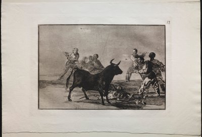 Býčí zápasy: The Rabble Hamstringing the Bull s kopími, srpy, banderillami a jinými pažemi, 1876. od Francisco de Goya