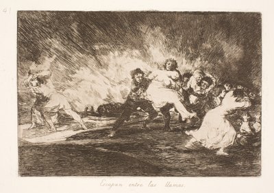 Unikají přes plameny (41) od Francisco de Goya
