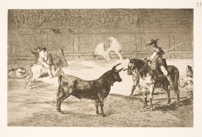 Slavný pikador, Fernando del Toro, provokuje býka Olme svým kopím od Francisco de Goya