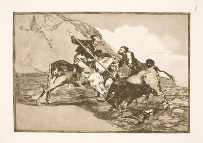Způsob, jakým staří Španělé lovili býky na koních na pláních. od Francisco de Goya