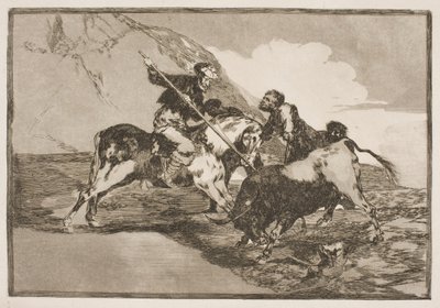 Způsob, jakým staří Španělé lovili býky na koních na pláních. od Francisco de Goya