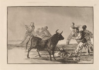Rabble ochromí býka s kopími, srpy, banderillami a jinými pažemi od Francisco de Goya