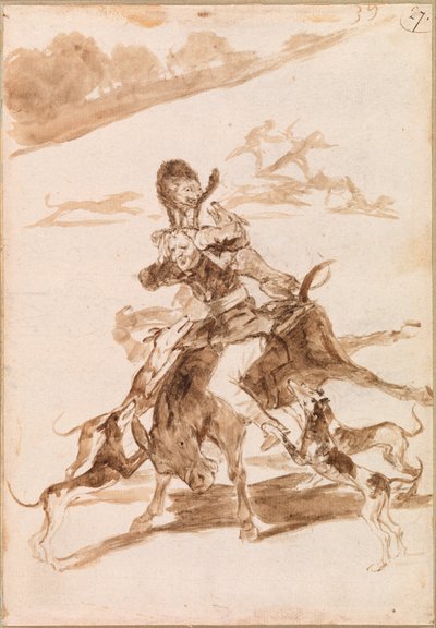 Psi honí kočku na muže na oslu od Francisco de Goya