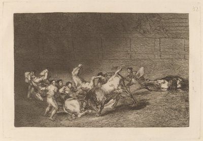 Dva týmy Picadorů vržené jeden po druhém jediným býkem od Francisco de Goya