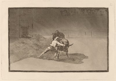 Slavný Martincho putting banderillas al quiebro (Slavný Martincho umisťuje Banderillas hrající na býka pohybem svého těla) od Francisco de Goya