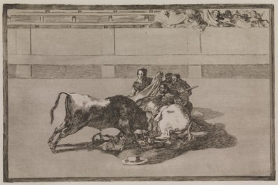 Pikador je shozen z koně a zřítí se pod býka od Francisco de Goya