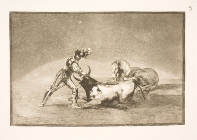 Španělský jezdec zabije býka poté, co ztratil koně od Francisco de Goya