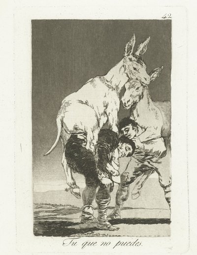 Vy, kteří už nemůžete Tu que no puedes (název na objektu) Los Caprichos (název série) od Francisco de Goya