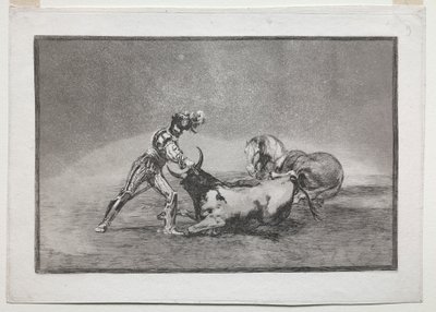 La Tauromaquia: Španělský rytíř zabil býka poté, co ztratil koně od Francisco de Goya