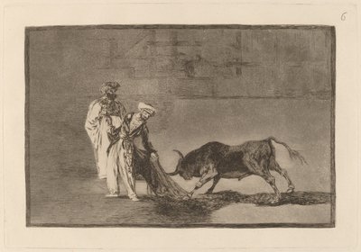 Los Moros hacen otro capeo en plaza con su albornoz (Mauři si hrají v ringu jinak a volají býka se svým spalujícím tělem) od Francisco de Goya