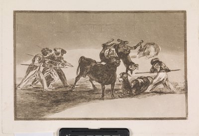 Maurové používají osly jako bariéru k obraně proti býkovi, jehož rohy byly opatřeny kulkami od Francisco de Goya