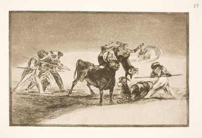 Maurové používají osly jako bariéru k obraně proti býkovi, jehož rohy byly opatřeny kulkami od Francisco de Goya