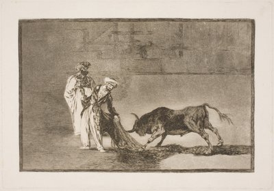 Maurové v aréně vynakládají velké úsilí, aby přilákali býka pomocí svého burnusu od Francisco de Goya