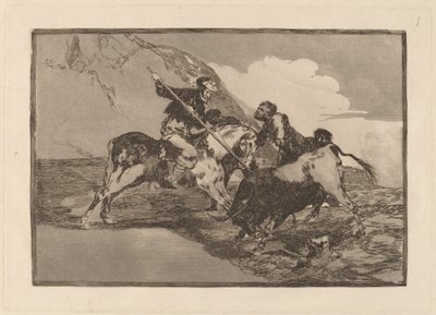 Způsob, jakým staří Španělé lovili býky na koni na poli (The Way in the Ancient Spaniards Hunted Bulls on Horseback in Open Country) od Francisco de Goya