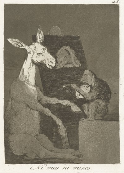 Nic víc a nic míň Ni mas ni menos (název na objektu) Los Caprichos (název série) od Francisco de Goya
