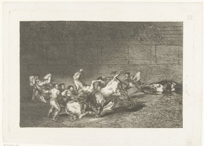 Picador steekt een lans in een stier Dvě skupiny pikadorů přejede v řadě jediný býk Býčí zápasy (název seriálu) Stierenvechten (název série) od Francisco de Goya