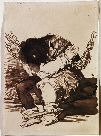 Vězeň řetěz sedí. (Přípravný výkres od Francisco de Goya