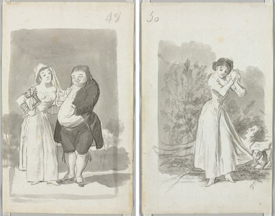 Prostitutka obtěžující tlustého, ošklivého muže (recto); Mladá žena lomí rukama nad nahým tělem muže (verze) od Francisco de Goya