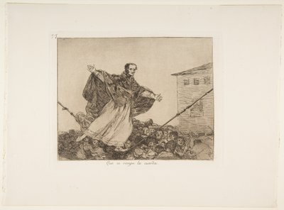 Kéž se šňůra přetrhne, deska 77 z Los Desastres de la Guerra (Válečné katastrofy), po letech 1814-15, publikováno 1863 (lept, akvatinta nebo lavis & suchá jehla) od Francisco de Goya