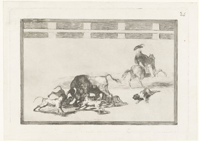 Býk napadený psy Echan perros al toro La Tauromaquia (název série) Býčí zápasy (název seriálu) od Francisco de Goya