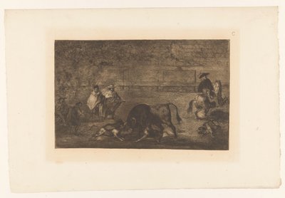 Býk napadený psy Les chiens lâchés sur le taureau Býčí zápasy (název série) La Taureaumachie (název série) La Tauromaquia (název série) od Francisco de Goya