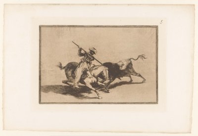 Stierenjacht te paard Temperamentní moro gazul je první, kdo kopí býky v pořadí Stierengevechten (název série) La Taureamachie (název série) Býčí zápasy (název seriálu) od Francisco de Goya