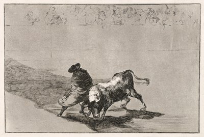 Chytrý student Falces rozzuří býka tím, že se pohybuje zabalený v jeho plášti, 1814-16 od Francisco de Goya