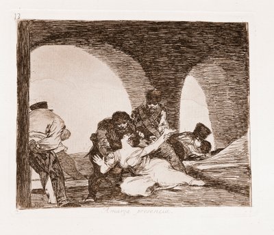 The Disasters of War: Muž svědek znásilnění své ženy (lept z přípravné kresby od Francisco de Goya