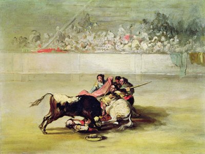 Pád pikadora z koně pod býkem od Francisco de Goya