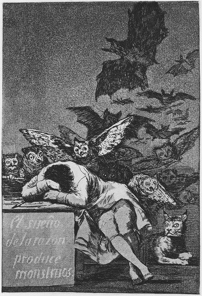 The Sleep of Reason produkuje monstra. Capricho č. 43, 1797-1798 od Francisco de Goya