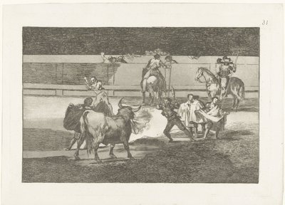Toreador potkal brandende banderillas pásy ohně Býčí zápasy (název seriálu) Stierenvechten (název série) od Francisco de Goya