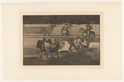 Toreador potkal brandende banderillas pásy ohně Stierengevecht (název série) La Taureamachie (název série) Býčí zápasy (název seriálu) od Francisco de Goya