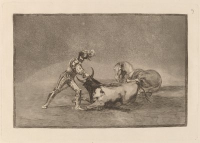 Španělský rytíř zabije býka poté, co ztratil svého koně od Francisco de Goya