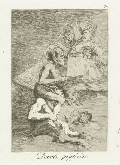 zbožné vyznání Devota Profesion (titul na předmětu) Los Caprichos (název série) od Francisco de Goya