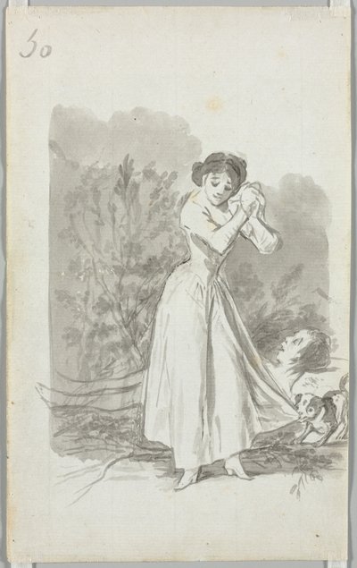 Mladá žena lomí rukama nad nahým tělem muže (verze) od Francisco de Goya