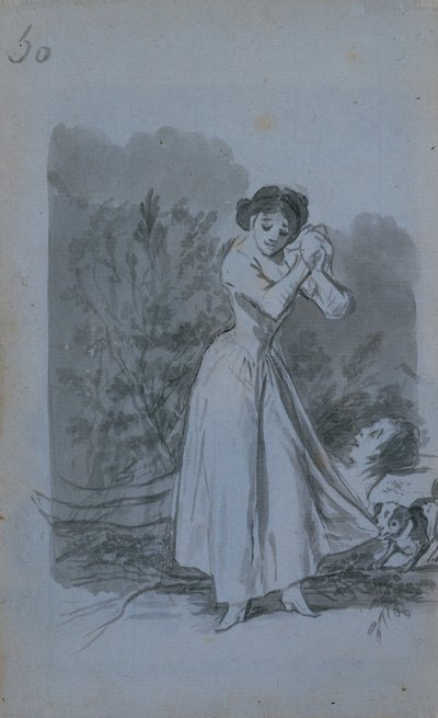 Mladá žena lomí rukama nad mužským nahým tělem, 1796-97. od Francisco de Goya