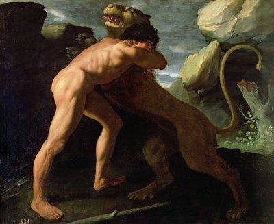 Herkules bojující s nemejským lvem od Francisco de Zurbaran
