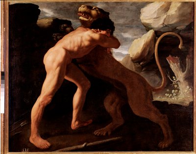 Herkules a lev Nemee, detail (olej na plátně od Francisco de Zurbaran