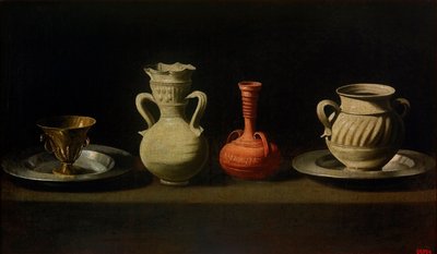 Zátiší se čtyřmi nádobami - Zátiší se čtyřmi nádobami - Zurbaran, Francisco, de (1598-1664) - Mezi lety 1633 a 1664 - Olej na plátně - 47x79 - Museu Nacional d