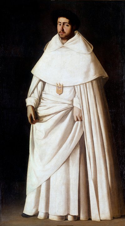 Portrét mnicha Mercedaire španělského náboženského řádu (Mercedario, Řád Panny Marie z Merci). Obraz Francisca de Zurbaran (1598-1664) Madrid 17. století, muzeum Prado - Portrét mercedarského mnicha, španělský náboženský řád (Mercedario). Malování od Francisco de Zurbaran