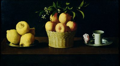 Zátiší s citrony, pomeranči a růží od Francisco de Zurbaran