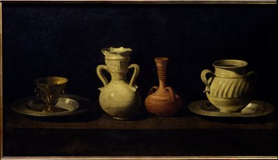 Zátiší, šálky a vázy. Obraz Francisco de Zurbaran (1598 - 1664) od Francisco de Zurbaran
