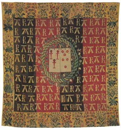 Armorální tapisérie mille-fleurs zobrazující paže Roberta Chabota a Antoinetty d"Illiersové, kolem roku 1503 od Franco Flemish School