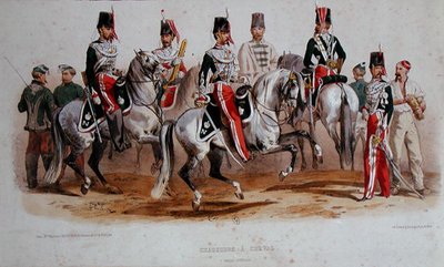 Francouzští kavaleristé v době Druhého císařství (barva lito) od Francois Hippolyte (after) Lalaisse