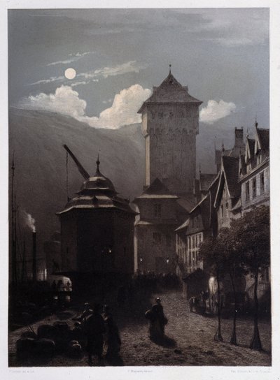 Zámek Boppart. V "" Monumentální a malebný Rýn"". Litografie od Fourmaise a Stroobanta od Francois Stroobant