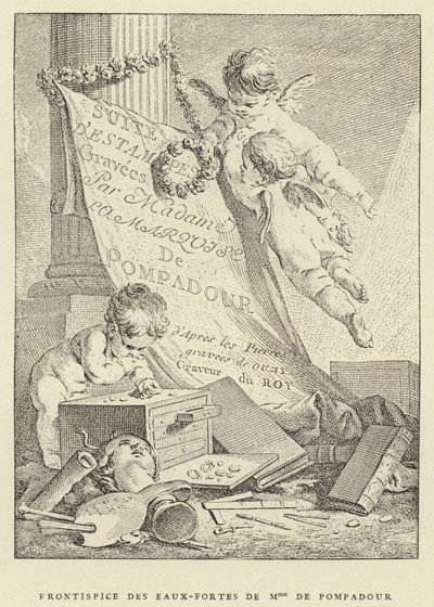 Frontispis leptů Madame de Pompadour (rytina) od Francois (after) Boucher